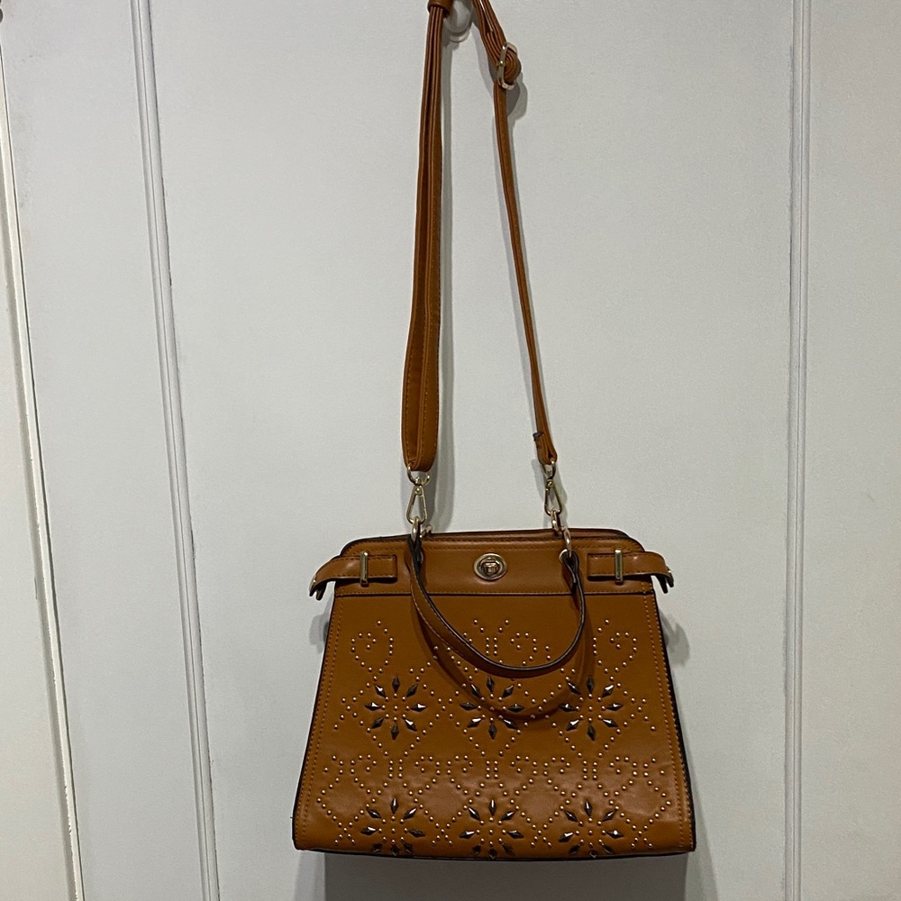 Source Unknown Tan Satchel with Floral Design